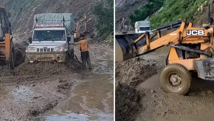 कुल्लू-मनाली हाइवे मलबा गिरने से प्रभावित